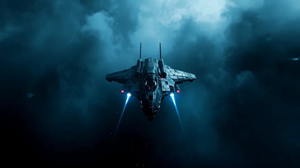 Futuristic spaceship with cosmic fog AMOLED wallpaper